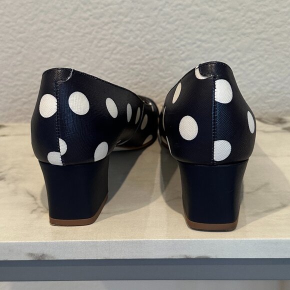 Talbots Indigo Blue/TA Ivory Claire Blue and White Polka Dot Heels - Picture 7 of 9
